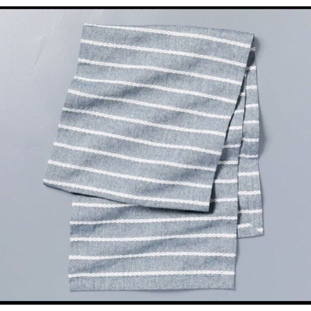 Hearth & Hand™ with Magnolia Blue Stripe Table Runner Dobby Woven Faded Blue New